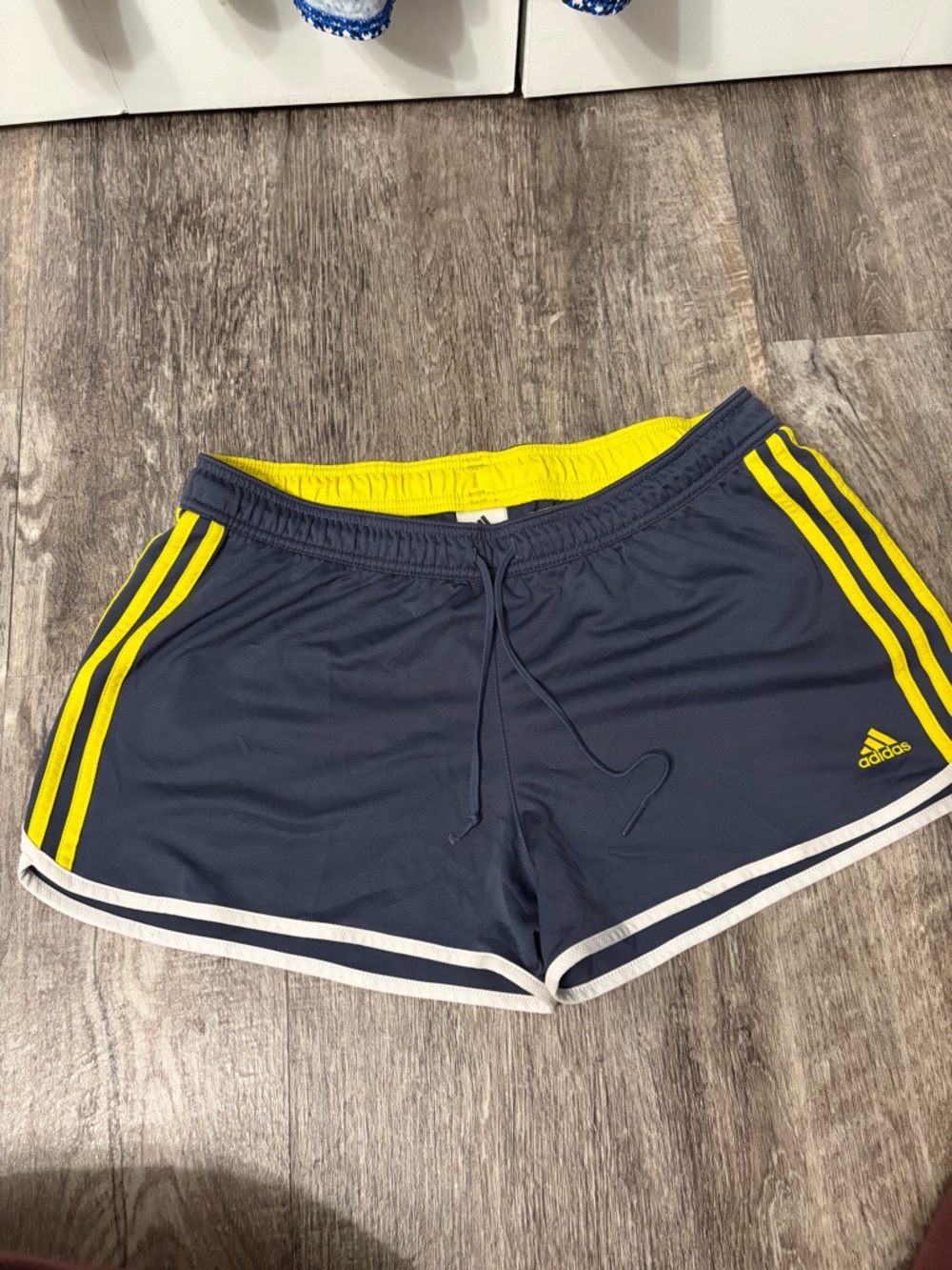 adidas blue/gray Athletic Shorts with Yellow Accents